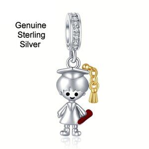 Sterling Silver Graduation Charm Boy Graduate with Cap and Gown Dangle